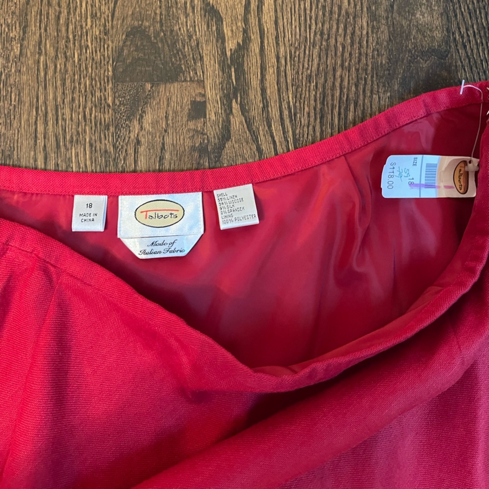 Talbots Linen Blend A Line Skirt Red 18 New With Tags - Picture 2 of 3